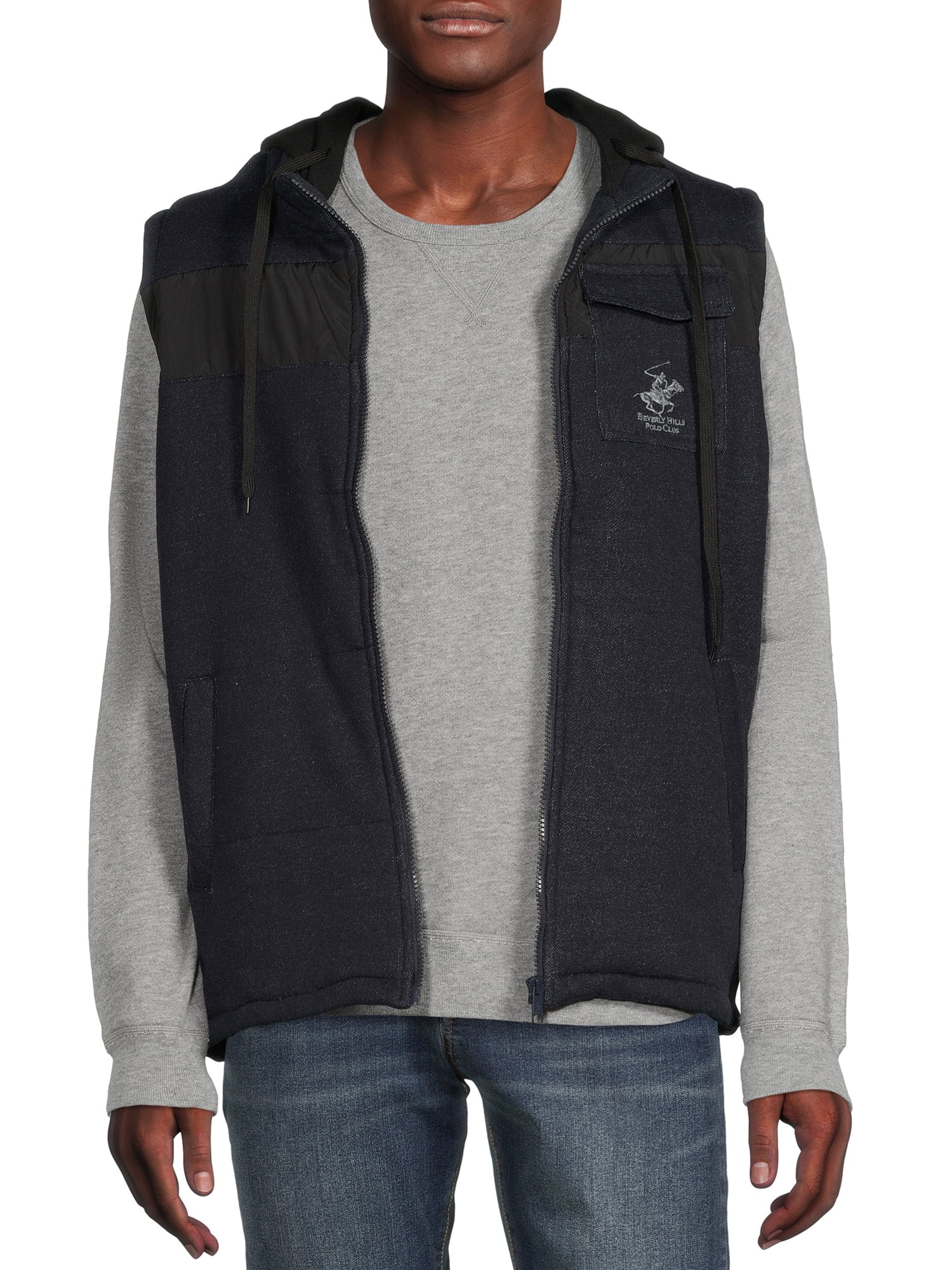 Beverly Hills Polo Club Mens Quilted Fleece Vest with Hood