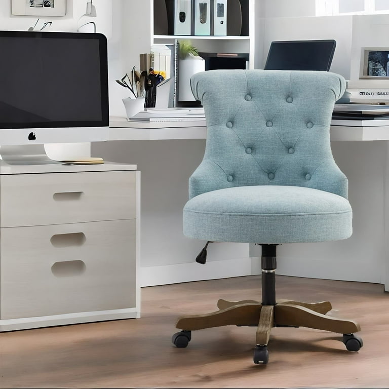 HUIMO Home Office Chair with Wheels Upholstered Comfortable Swivel Office Desk Chair with Armless Height Adjustable Fabric Padded Modern Swivel Task