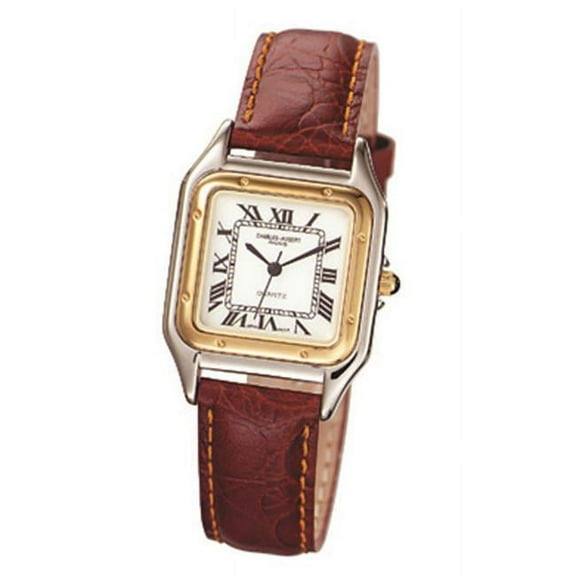 Charles Hubert Mens Classic SS Leather Band White Dial Retro Watch