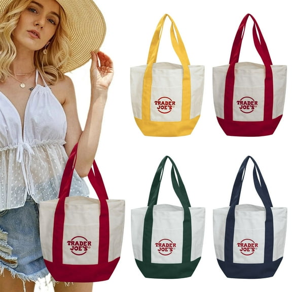Trader Joe's Pastel Mini Canvas Tote Bags, 2025 LIMITED, Cotton Canvas Embroidered Bag Set Of 4 Shopping Bag Eco-Friendly