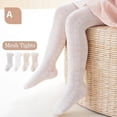 thumbnail image 3 of 2 Pack Baby Toddler Girl's Tights Cable Knit Mesh Leggings Little Girl Seamless Stockings Bows Cotton Pantyhose, XL(4-6 years), White + Pink, 3 of 7