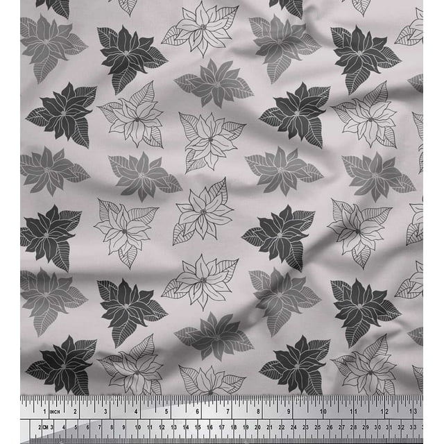 Soimoi Gray Heavy Satin Fabric Lily Floral Print Sewing Fabric Yard 54 Inch Wide