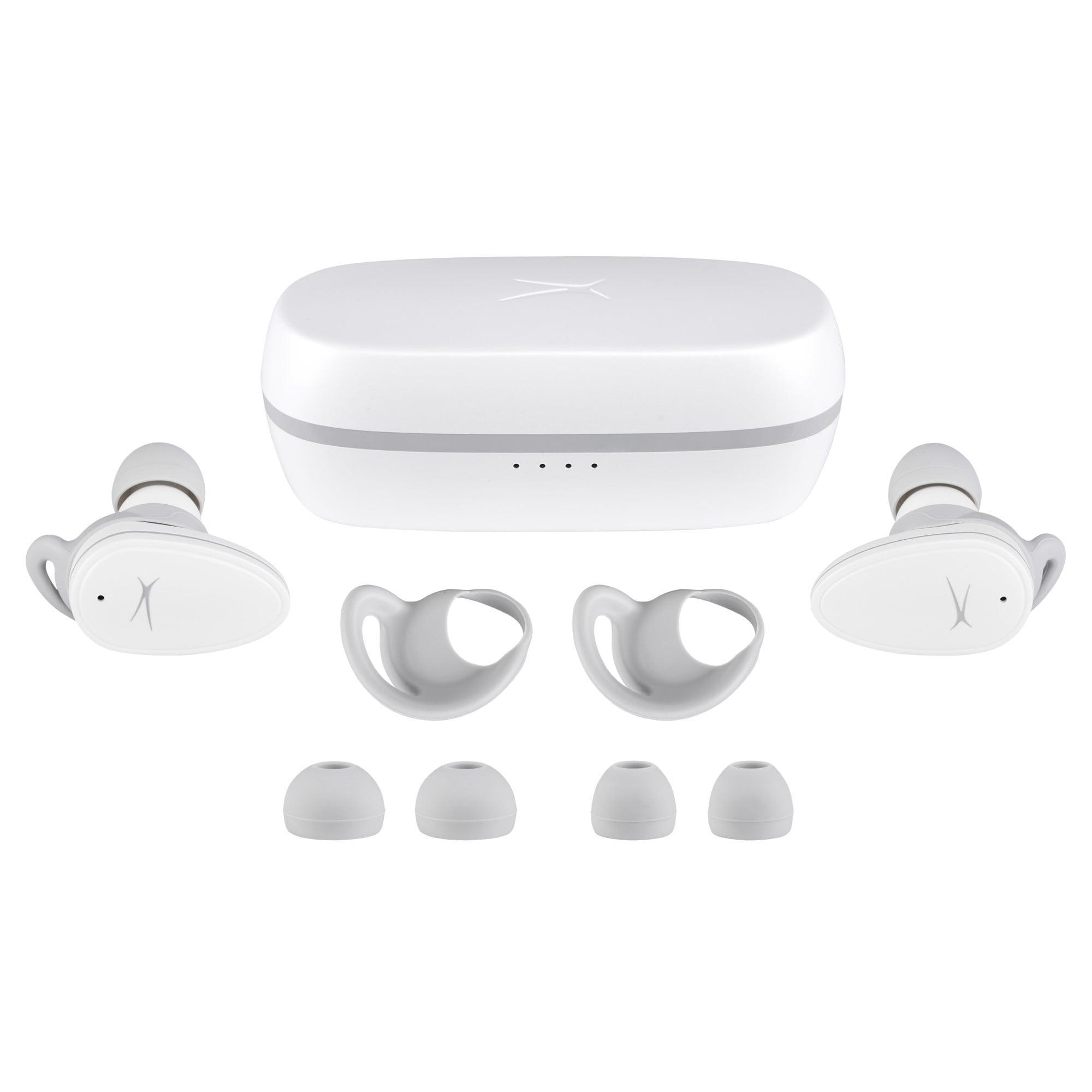 Altec Lansing NanoBuds Active Noise Cancelling Truly Wireless Earbuds, with Water Resistance, Stay-In-Place Helix Wings, Anti-Microbial Protection, 28 Hours of Total Playtime, White