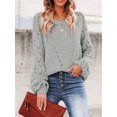 thumbnail image 4 of Women Fall Sweaters Crochet Long Sleeve Off the Shoulder Clothes Cute Crewneck Knit Pullover Tops Gray S, 4 of 9