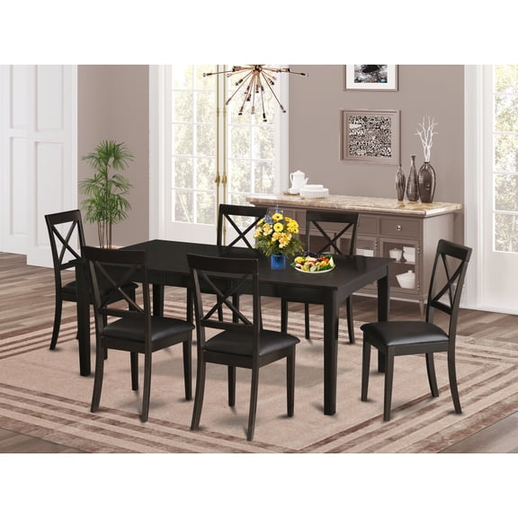 Dining Room Set-Table Featuring Leaf And 6 Dinette Chairs-Finish:Cappuccino,Number of Items:7,Shape:Rectangular,Style:Leather Seat