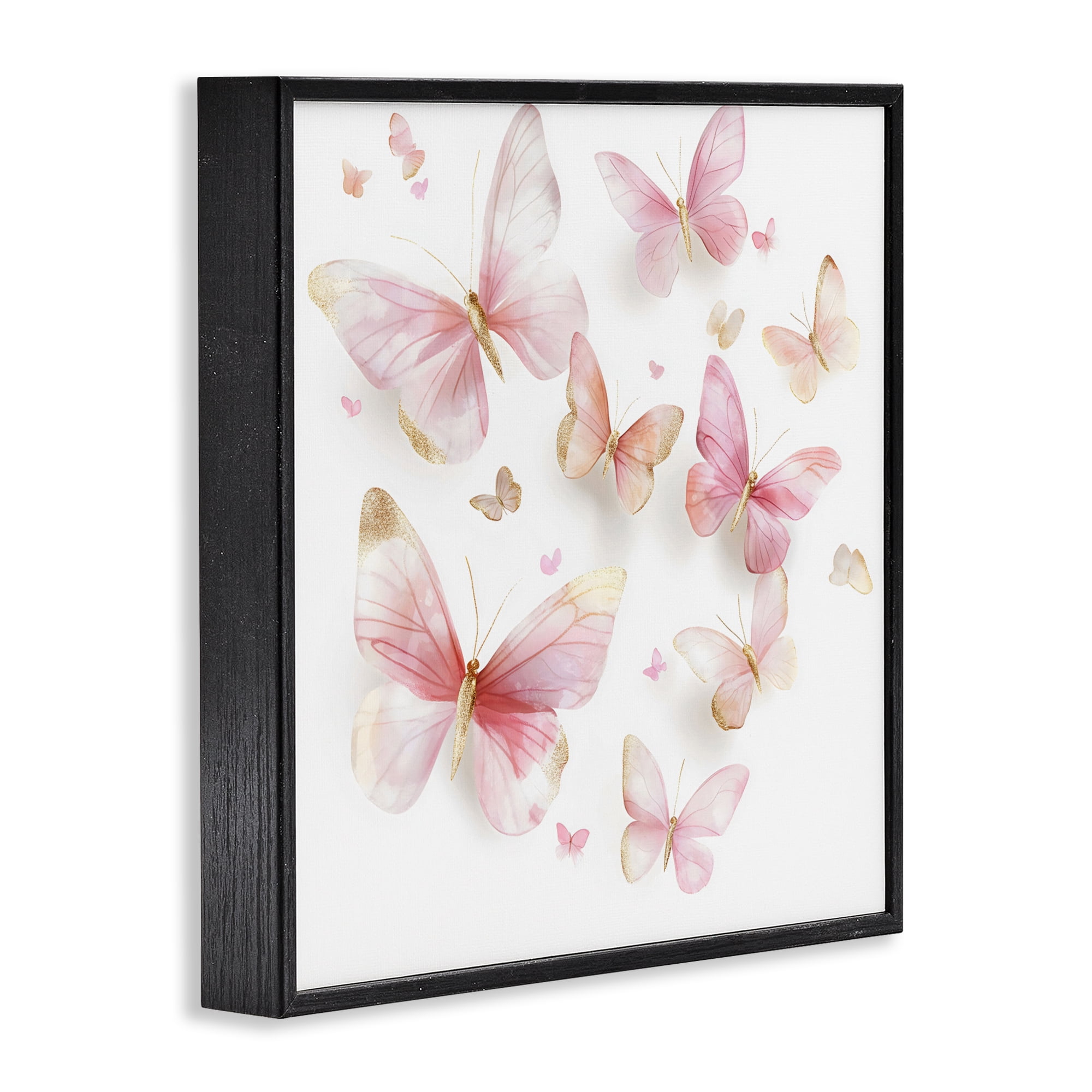 Stupell Industries Pink & Gold Butterfly Rabble Black Framed Giclee Art, design by Creative Studio