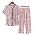thumbnail image 2 of Conjunto de Dos Piezas para las Mujeres de Verano Casual Manga Corta Cuello Redondo Y Pantalones, Algodón Seda Pijama Conjunto, 2 of 3