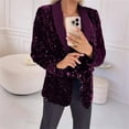 thumbnail image 2 of Xingpeng Flannel Blazer with Sequin Lapel Women's Jacket Fall Winter Casual Long Sleeve Unique Work Office 2026 Purple XXL, 2 of 6