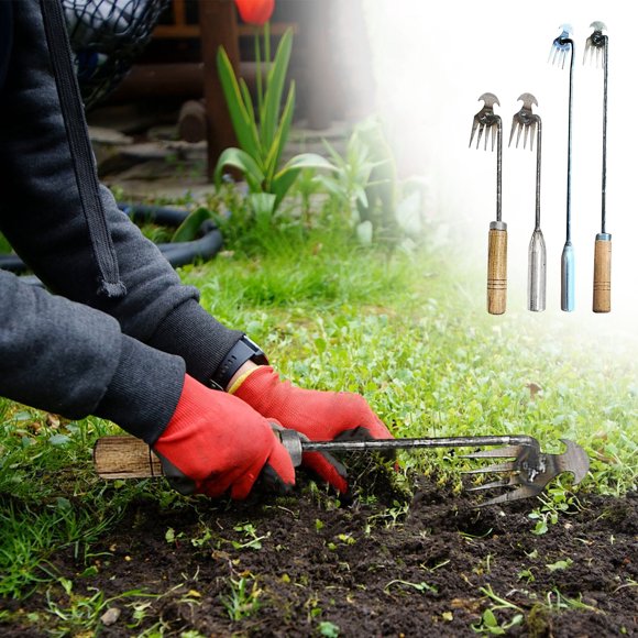Xihbxyly Weed Remover Tool Weeding Artifact Uprooting Weeding Tool 4 Claw Stand up Weeding Tool Various Lengths Available for Weeding Lawns, Gardens and Vegetable Gardens