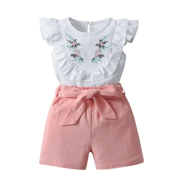Toddler Baby Girl Clothes Set Short Sleeve Top Shorts Summer Outfits (3-4T, Pink)