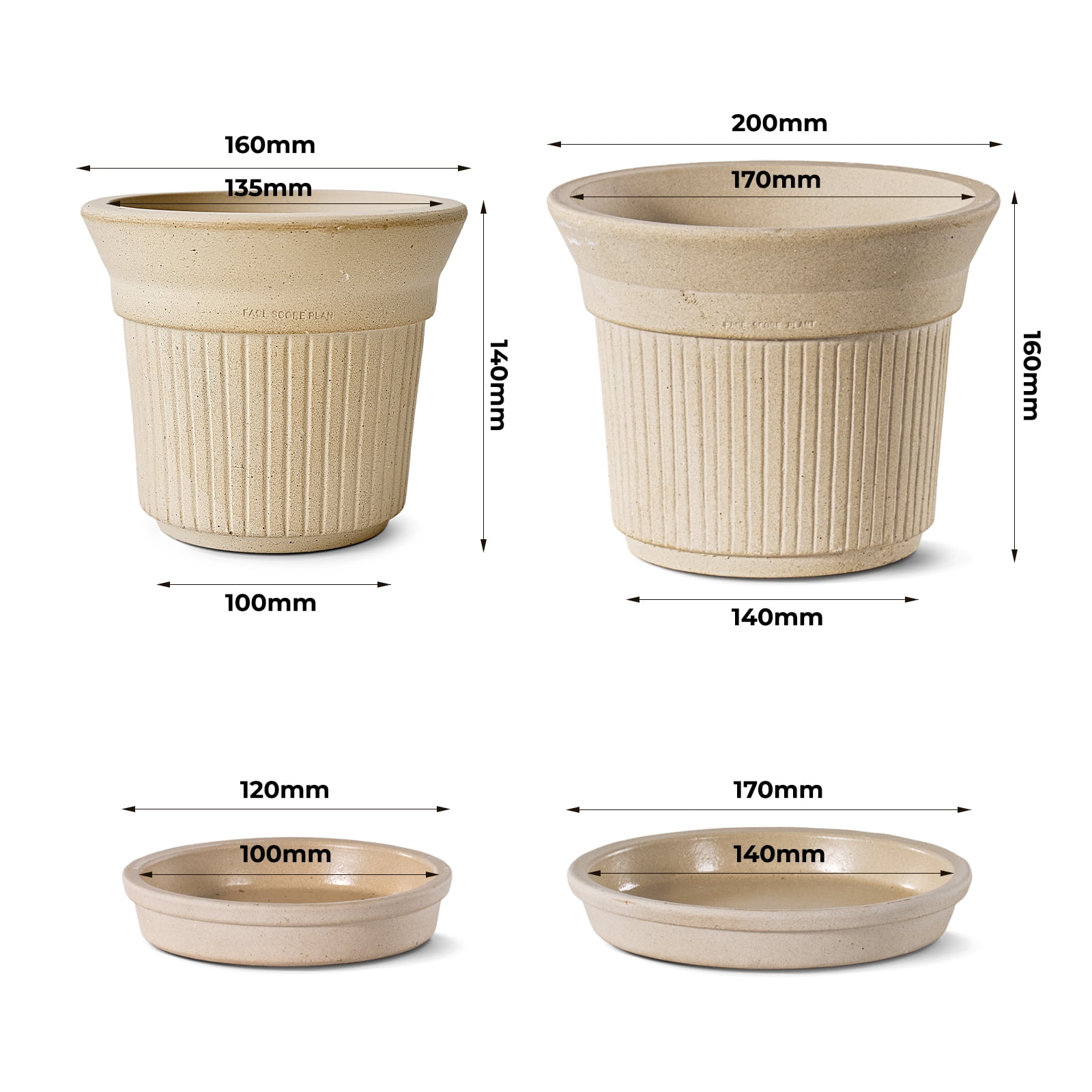 2 Pack Striped Clay Planters 6 Inch and 8 Inch Indoor Outdoor Flower Pots with Saucers, Modern Decorative Plant Pots with Drainage Holes for Home Garden Patio