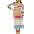 thumbnail image 2 of EIMELI Tricoté Robe Longue Bodycon pour les Femmes Y2K Manches Longues Creux à Rayures Midi Robes Robe de Plage d'Été, 2 of 7