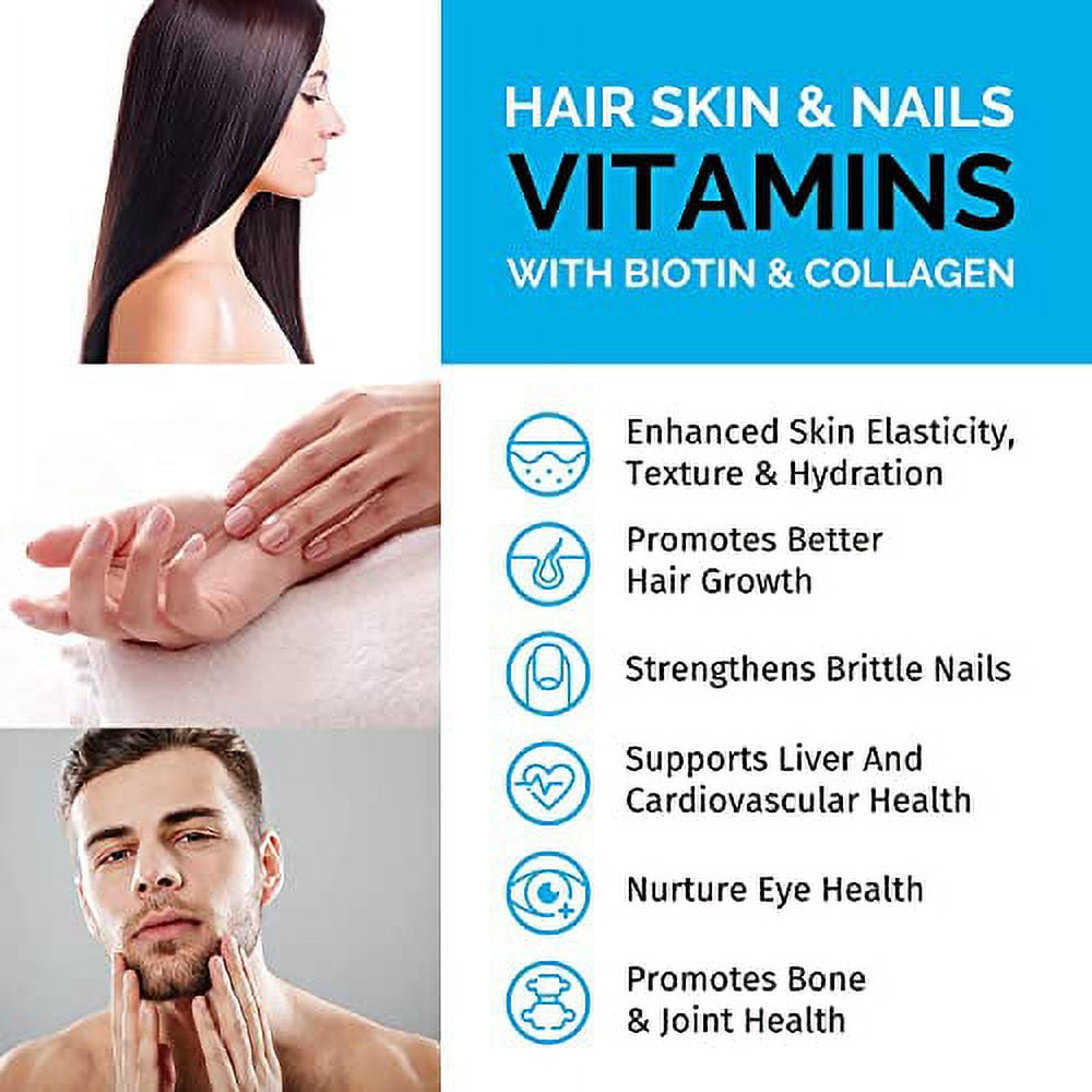 Amazon.com: ANDREW LESSMAN Healthy Hair, Skin & Nails 360 Capsules – 5000  mcg High Bioactivity Biotin, B-Complex - Promotes Beautiful Hair, Skin,  Strong Nails - No Additives Hair Growth Vitamins Biotin Supplement :