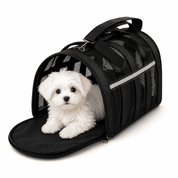 Transportadora para Mascotas Poli Pets Talla Mediana Negra con Malla Ventilada Interior Cómodo y Correa Ajustable