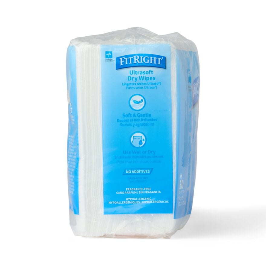 Medline UltraSoft Dry Cleansing Wipes, Fragrance Free, 10 x 12", 500 Count