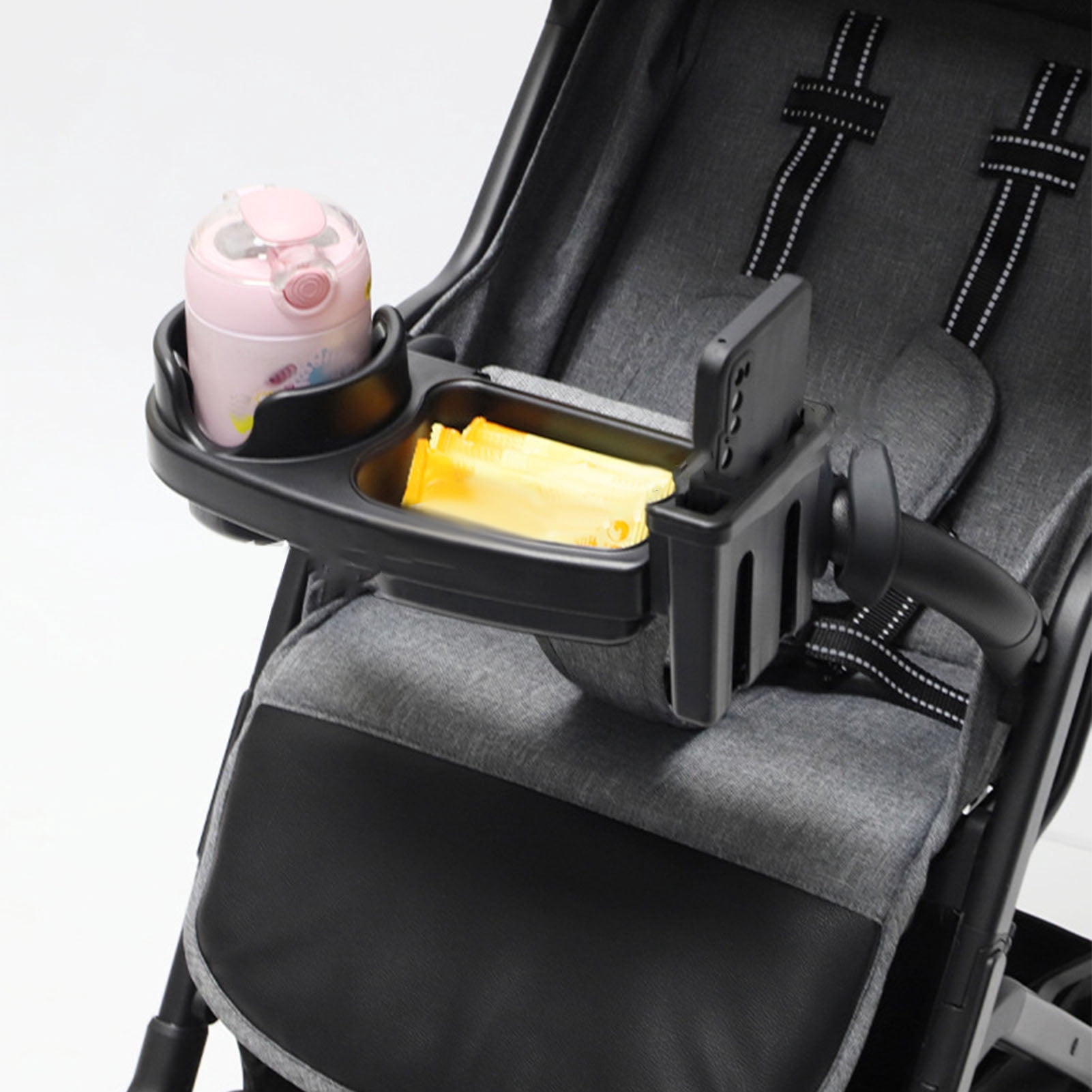 YAHHU Universal Stroller Snack Tray with Cup Holder Multifunctional Portable Plastic Attachment for Baby Toddler Travel Accessories Black Compatible with Most Stroller Bumper Bars