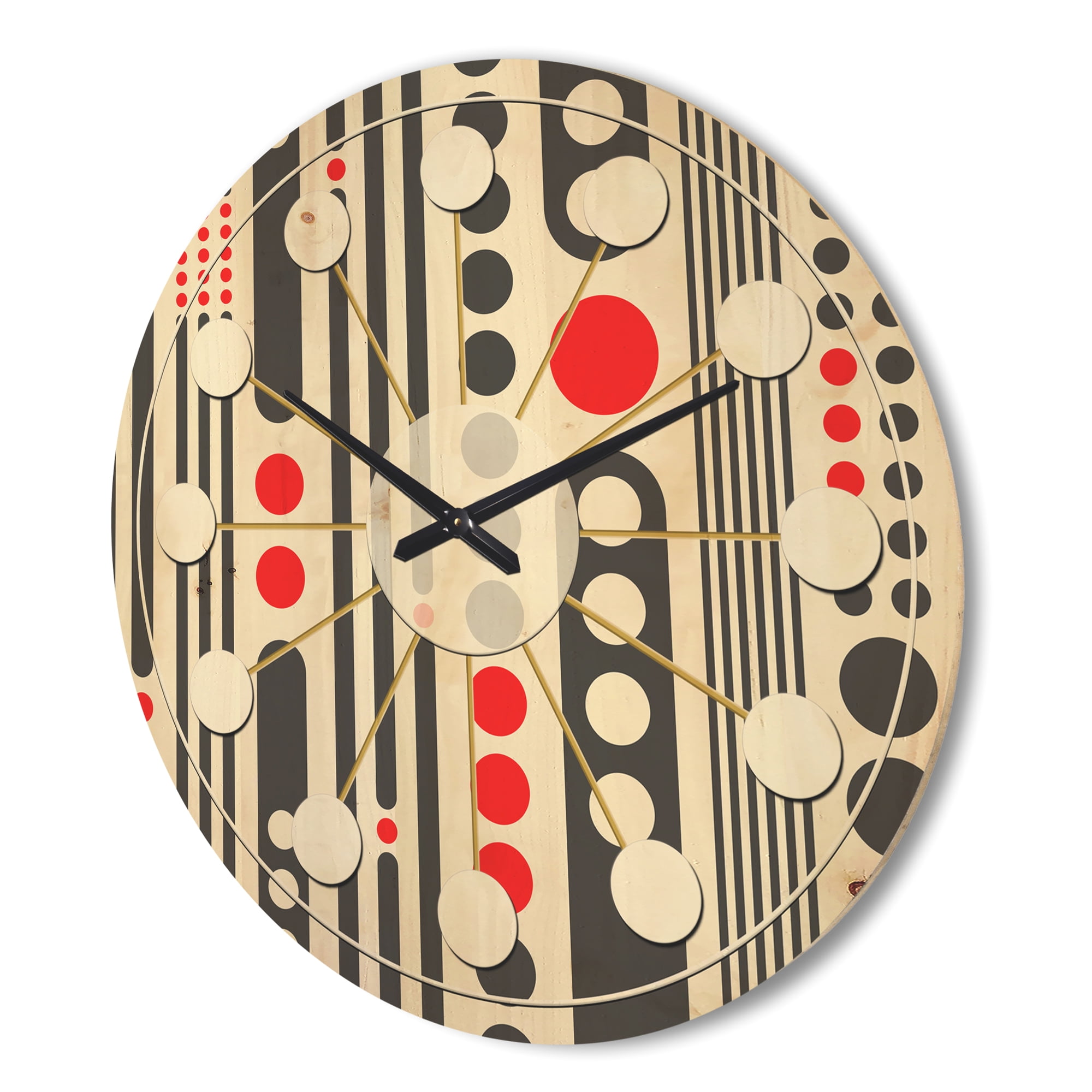 Designart 'Geometrical Abstract Retro Minimal Pattern II' Mid-Century Modern Wood Wall Clock