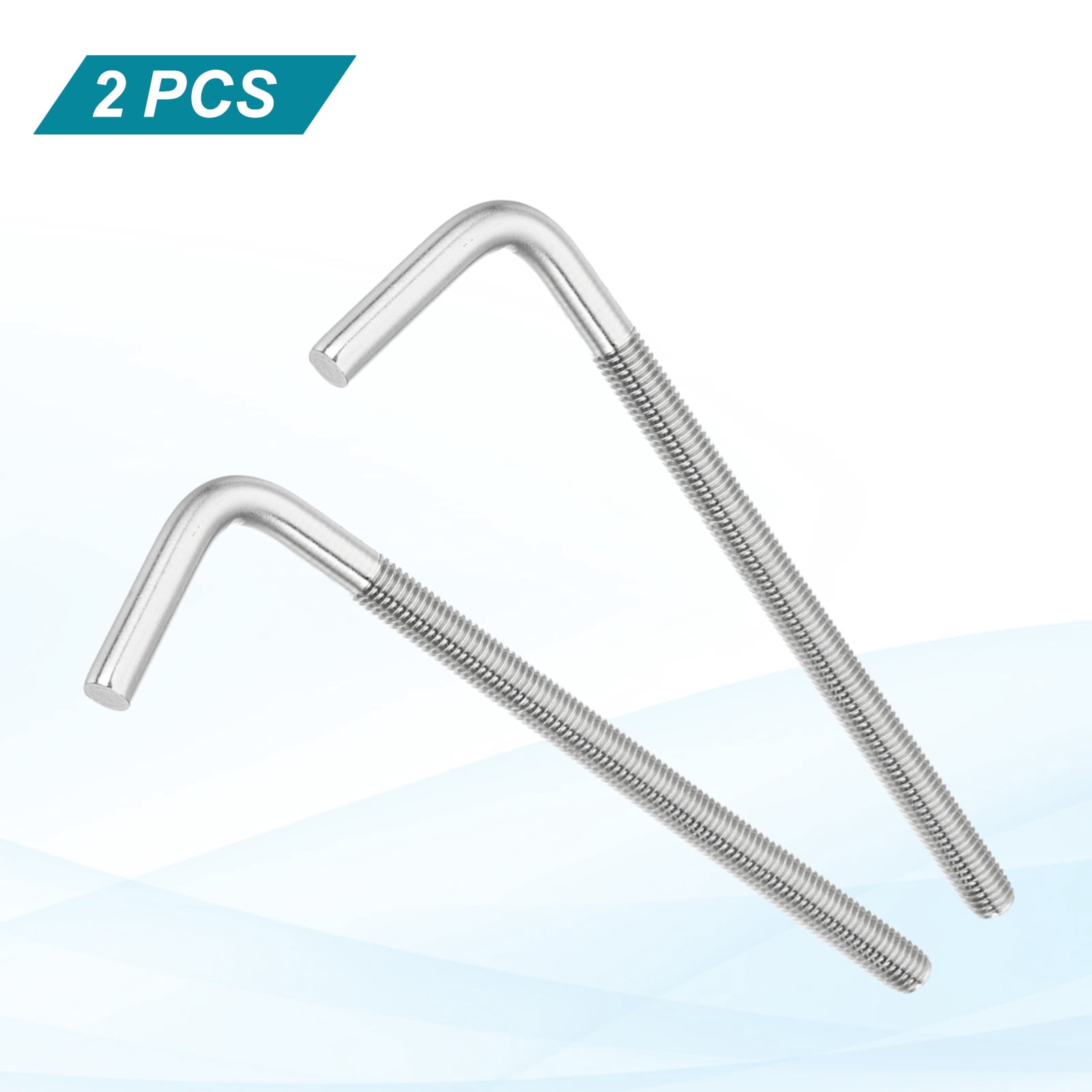 Uxcell M12x200mm 7/L-Shaped Right Angle Bolt Screw, 304 Stainless Steel L Shape Foundation Bolt Long Square Bend Screw, 2 Pcs