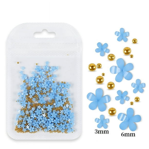 Bolsa de joyería con flores de cinco pétalos para decoración de uñas Joyería de flores acrílicas blancas y rosas con cuentas de oro y plata Flor de resina