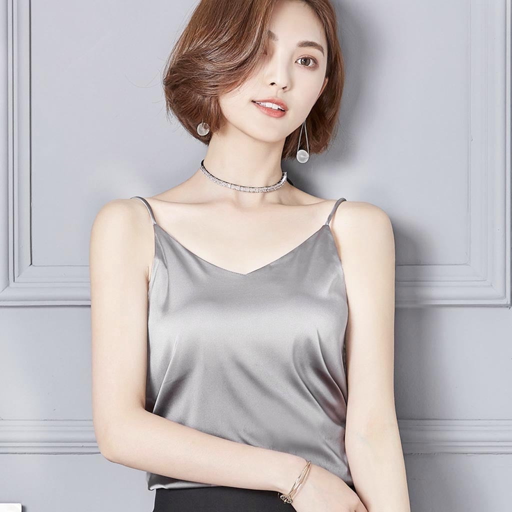 VOSS Women Sexy Silk Ladies Camisole Bottom Blouse Shirt Soft Satin Tank Top  Crop - Walmart.com