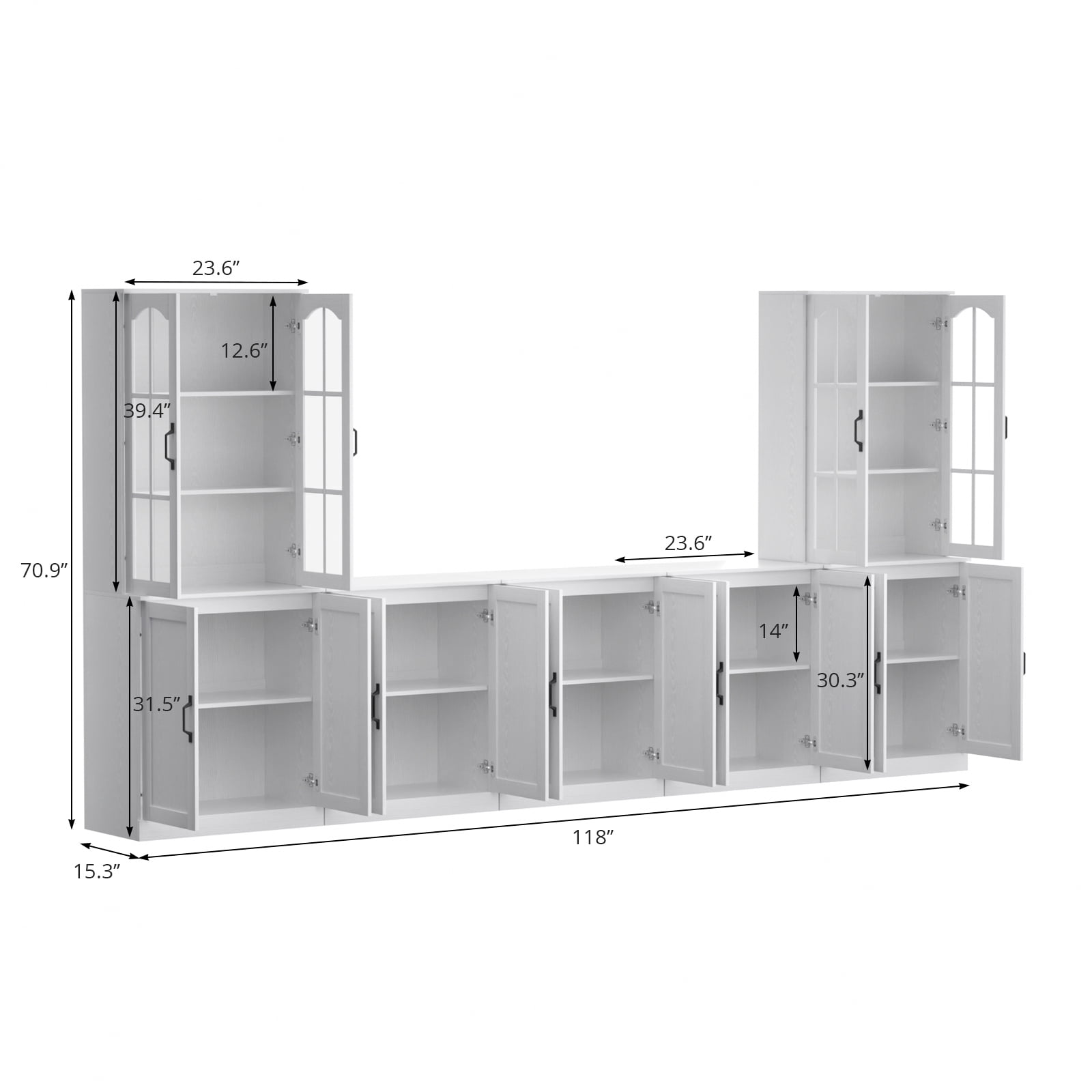 RichYa 118" W Entertainment Center with Bookcases for TVs up to 65", Wall Unit TV Stand with Doors for Living Room