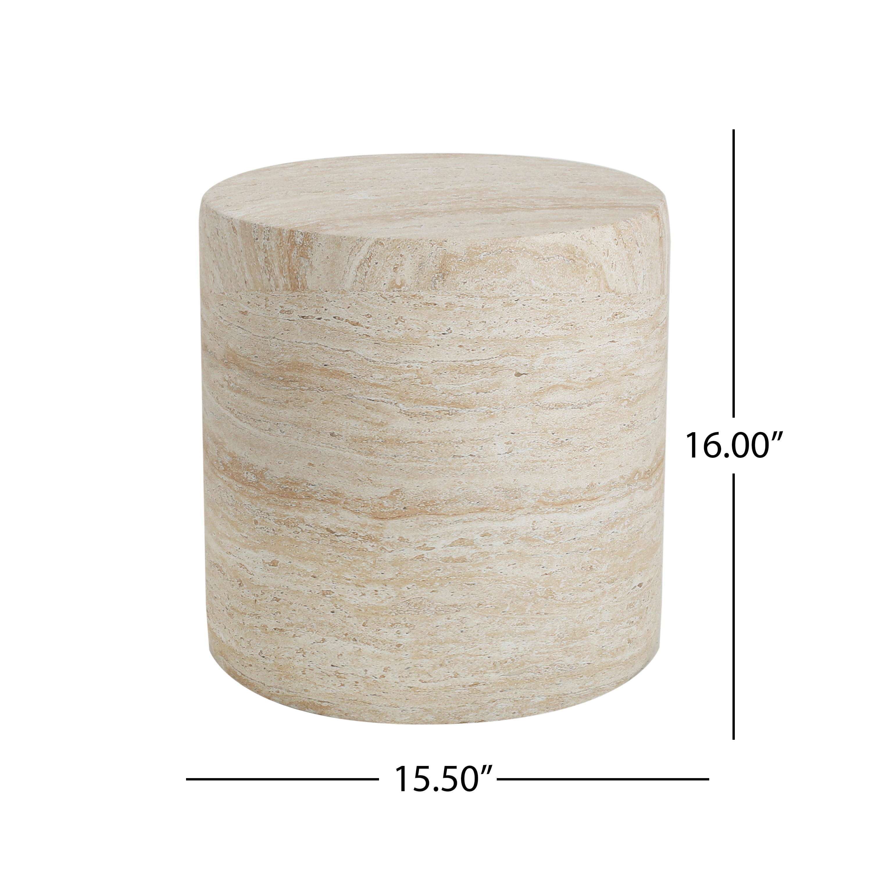 Euroco 16"H Outdoor Lightweight Concrete Side Table,Round Small End Table for Patio,Garden,Beige