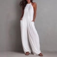 thumbnail image 2 of Women's Summer Solid‑Color Halter Sleeveless Wide‑Leg Jumpsuit Casual One‑Piece Pants with Side Pockets White L(L), 2 of 7