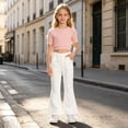 thumbnail image 2 of VBEWZET Stretch Slim Fit Bootcut Pants for Girls, High Waist Lined Flared Trousers, Multi Color Casual School Uniform Bottoms White 13-14 Years, 2 of 5