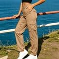 thumbnail image 3 of Dagugfen Cargo Pants for Women Straight Slim Leg Elastic Waist Outdoor Activewear Hiking Camping Pants with Multi Pockets(XXL,Khaki), 3 of 5