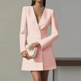 thumbnail image 2 of Women's Fashion Solid Button Blazer Short Dresses Autumn Winter Sexy V-neck Party Dress Office Ladies Long Sleeve Slim Dress, 2 of 3