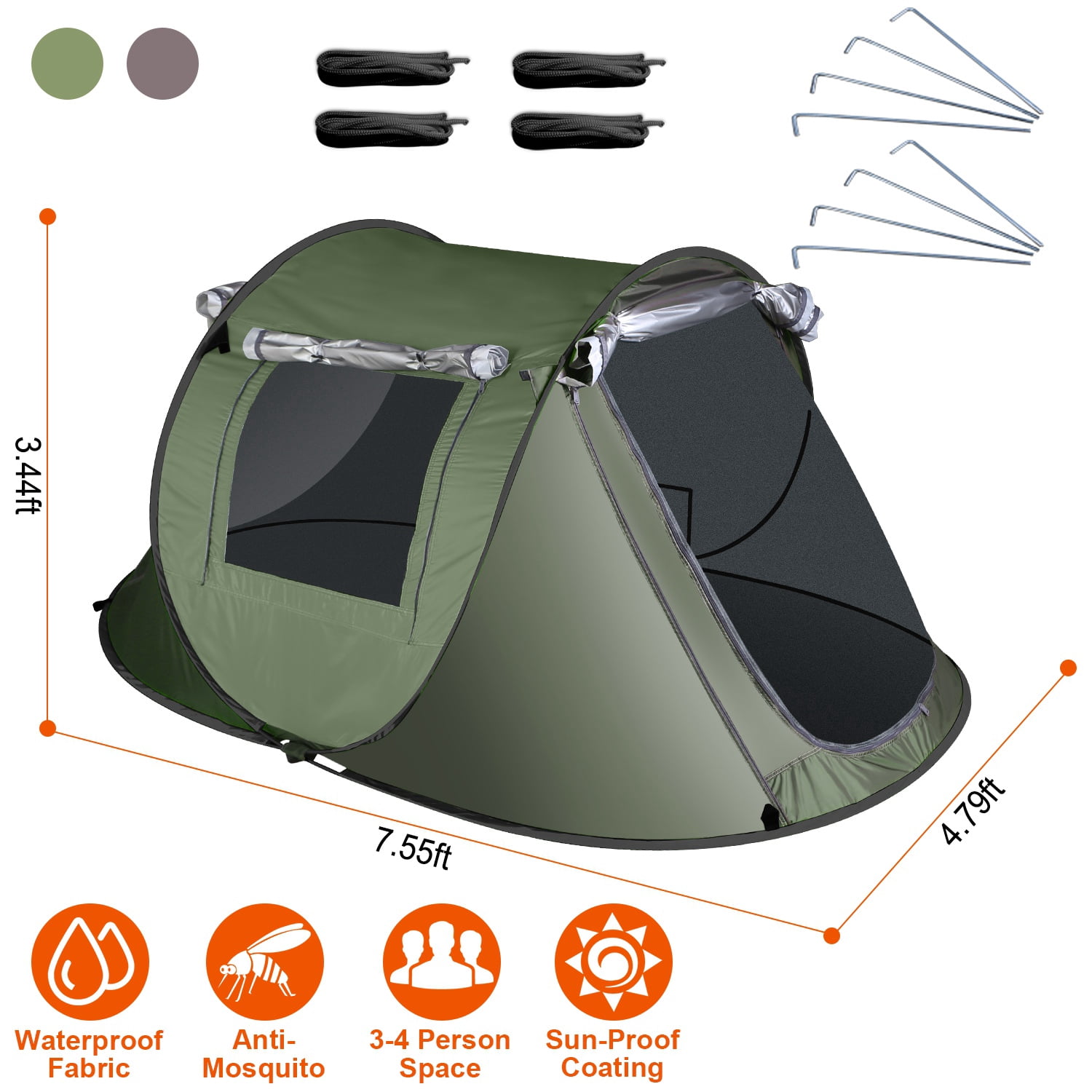 Pop up Camping Tent for 2-3 Person Tent Waterproof Instant Easy Setup Family Tent for Camping Hiking Climbing Traveling Green