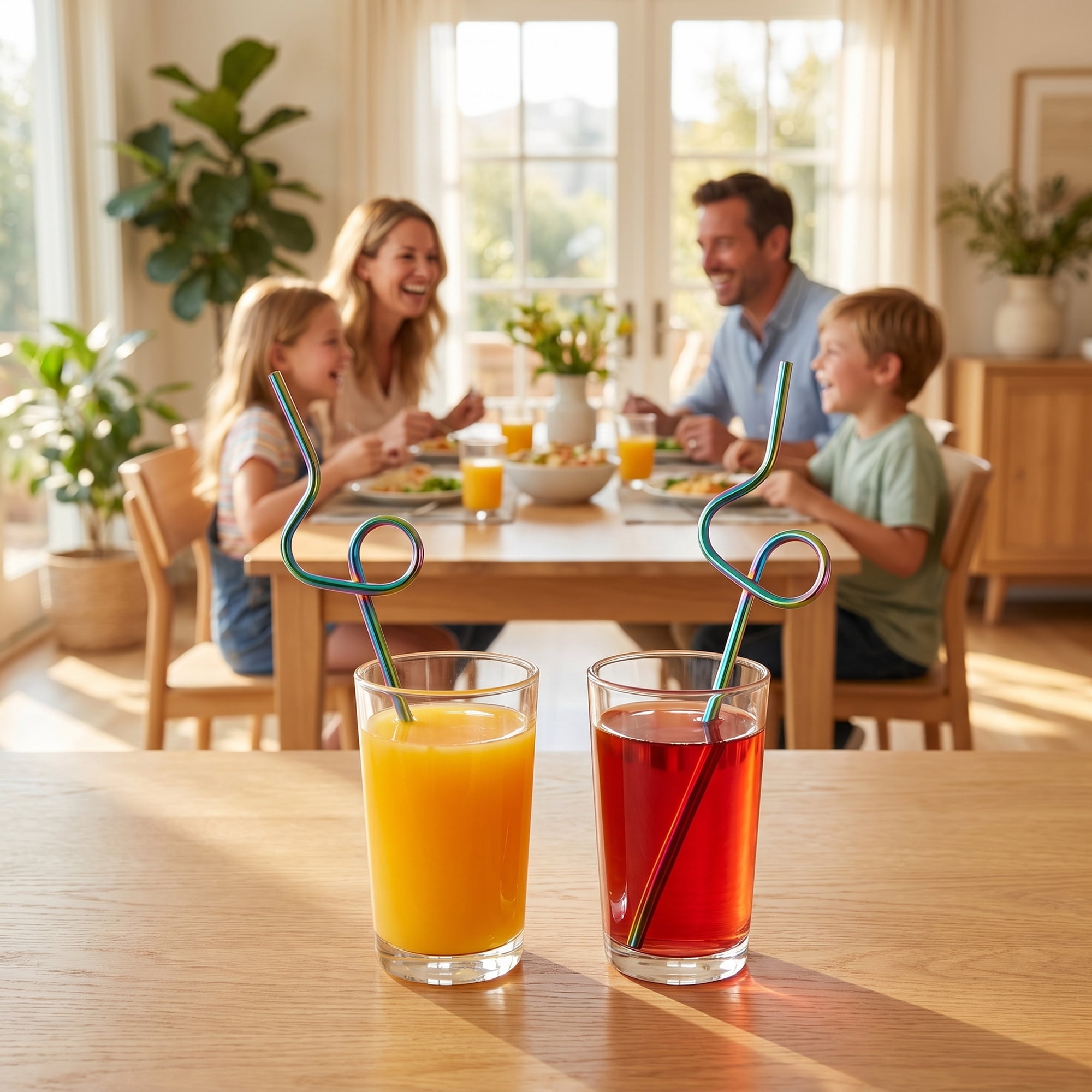 Unique Bargains 6Pcs Reusable Stainless Steel Straws for Daily Use Iridescent