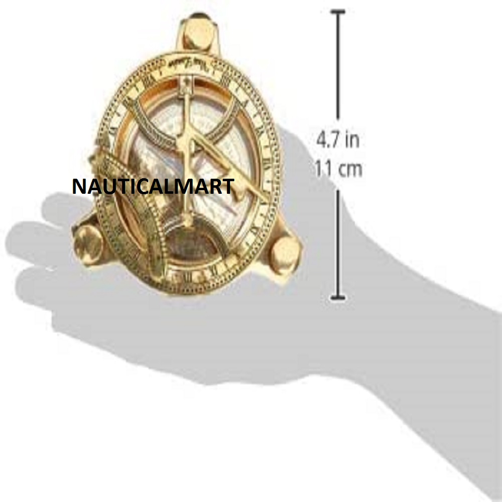NauticalMart Solid Brass Round Sundial Compass with Design Rosewood Box - Brass - image 3 of 3