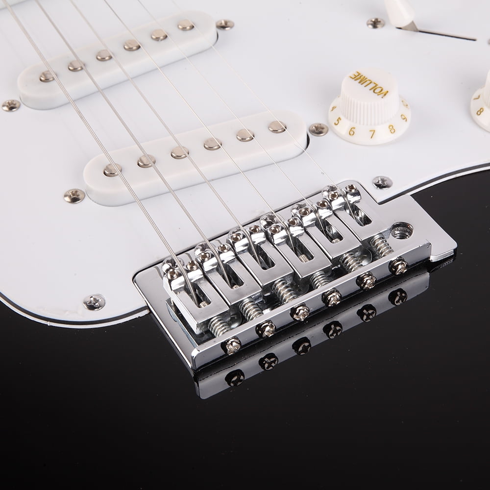 Rosewood Fingerboard Electric Guitar Cutaway Body Adjustable Tremolo Bridge Black w/ White