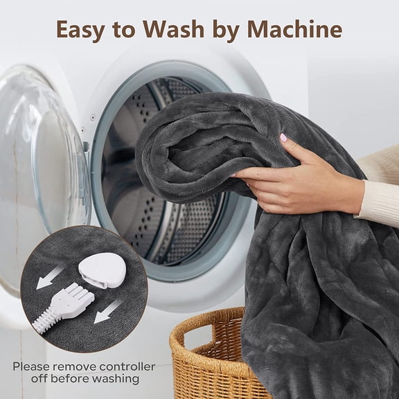 Electric Heated Blanket 84" x 90" Queen Size with 6 Levels & 8h Auto Off, Ultra Soft Flannel Full Body Heating Blanket, Machine Washable, Grey