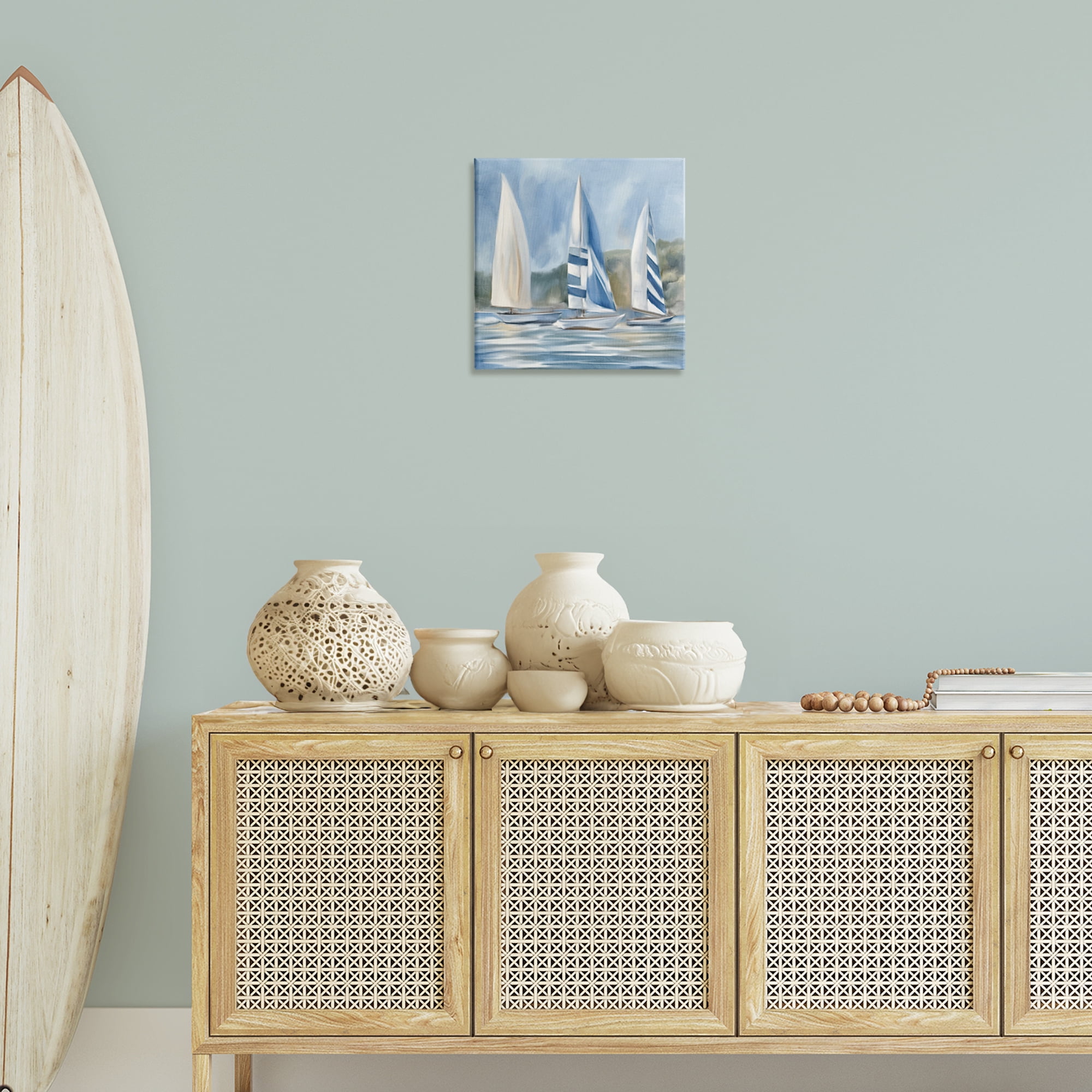 Stupell Industries Sailboat Trio Drifting Coastal Painting Gallery Wrapped Canvas Art Print Wall Art, 17 x 17
