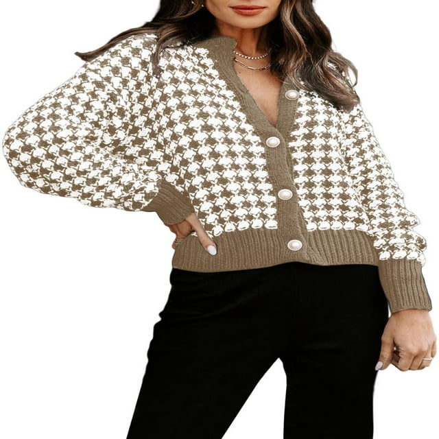 Cardigan Sweaters for Women Plaid Lightweight Cardigan V Neck Button Down Cardigan Long Sleeve Cable Knit Oversized Sweaters Tops
