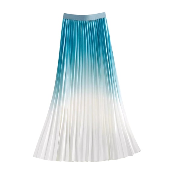 LWavelet Ombre Pleated Maxi Skirt Women Elegant Evening Party Stylish Versatile Bottoms Blue One Size