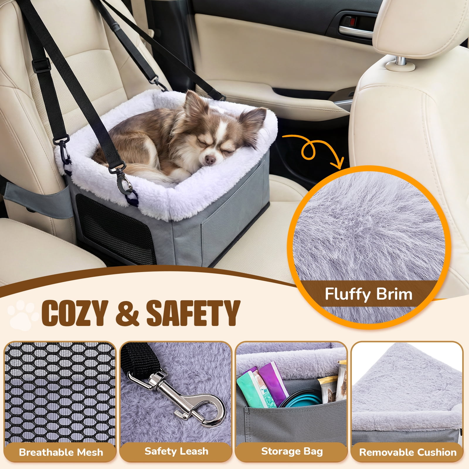 LAKWAR Dog Car Seat for Small Dogs-Booster Car Seat Sturdy with Metal Frame Safety Leash Comfort Cushion for Pets up to 20 lbs