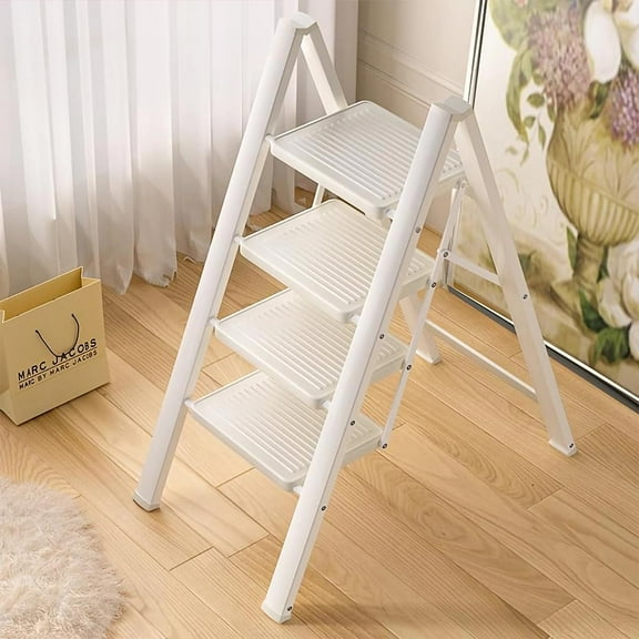 Portable Step Ladder, Folding Step Stool with Wide Anti-Slip Pedal, Lightweight 330 lbs Load Capacity Step Ladder,Portable Step Stool for Household (White)
