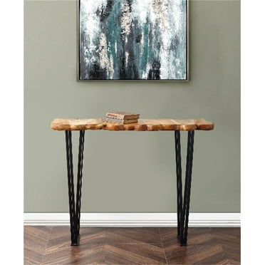 Rustic Cedar Wood Live Edge Console Table with Iron Legs 14 x 43 x31" H