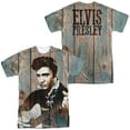 thumbnail image 1 of Elvis Presley Woodgrain (Front/Back Print) Sublimated Crew T-Shirt White, 1 of 4