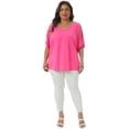 thumbnail image 3 of DARING DIVA Women's Plus Cold Shoulder Summer Blouse 1X Pink, 3 of 6