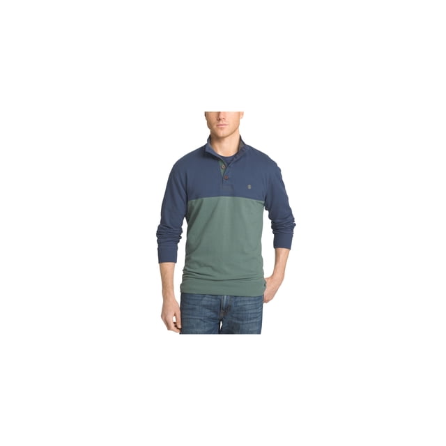 IZOD Mens Colorblocked Henley Shirt, Green, Large