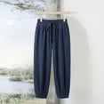 thumbnail image 4 of Miluxas Elastic Waistband Wide Leg Pants for Women Solid Loose Fit Tapered Trousers with Pockets Streetwear & Beachwear Navy, 4 of 9