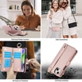 thumbnail image 4 of ELEHOLD For iPhone 13 Phone Case Leather Crossbody Zipper Card Wallet Flip Case Kickstand Cover, with Ring Holder,Full Body Protection-Rosegold, 4 of 7