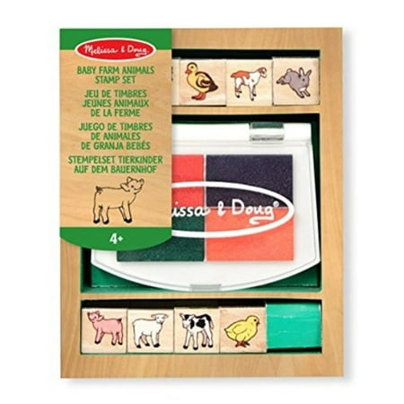 Melissa & Doug Baby Farm Animals Stamp Set With 8 Wooden Stamps and Four-Color Stamp Pad