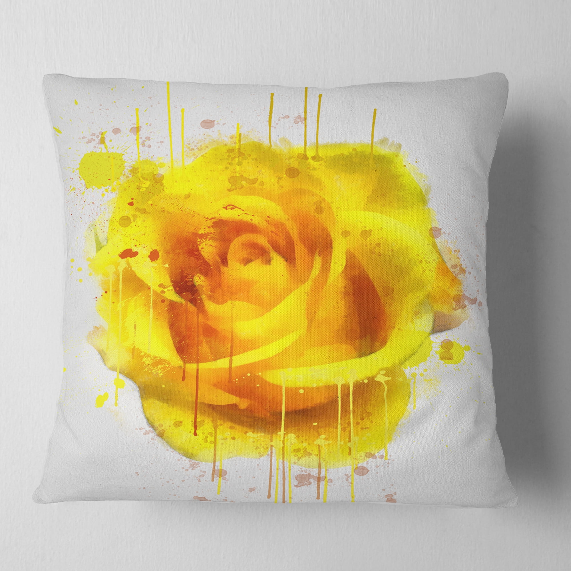 Designart Beautiful Rose in Yellow Watercolor - Floral Throw Pillow - 18x18