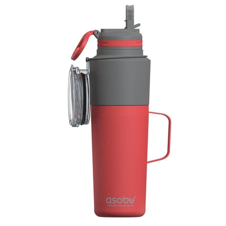 ASOBU NA-TWP33R Twin Pack Double-Walled Stainless Steel Water Bottle with Attached Stainless Steel Mug (Red)