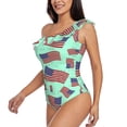 thumbnail image 5 of Daiia Usa Flag Women's One Piece Swimsuits Personalized One Shoulder Swimwear Asymmetric Ruffle Bathing Suits-Medium, 5 of 8